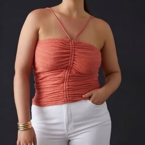 Pilcro Anthropologie Ruched Ribbed Halter Top In Orange